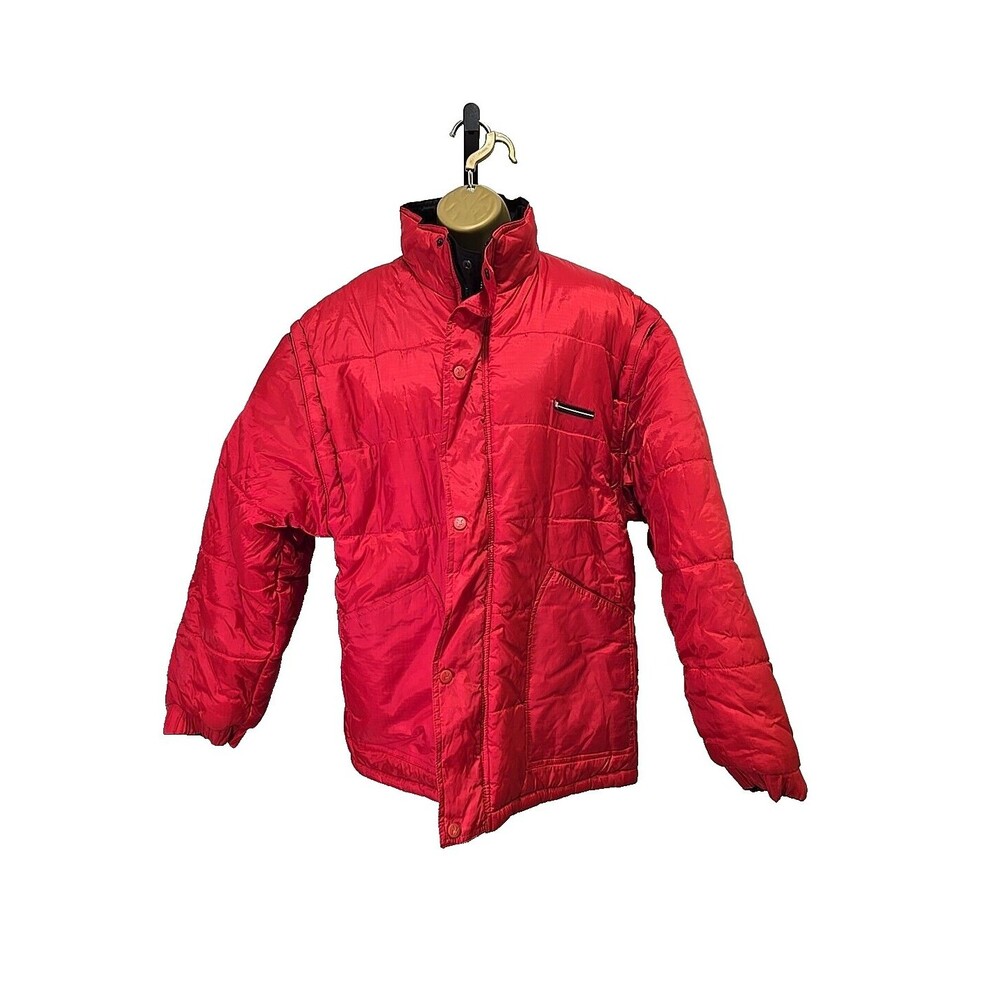 Puffer Coat Vest Mens Size XL Reversible Convertible Red Black Hooded Playboy